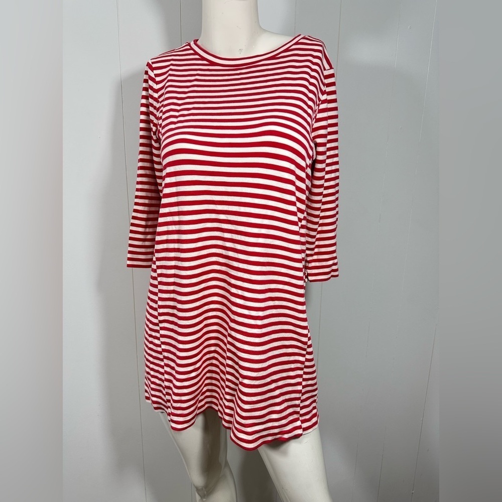J Crew Womens Red & White Tunic Mini Dress Stretch 3/4 Sleeve Style 7659